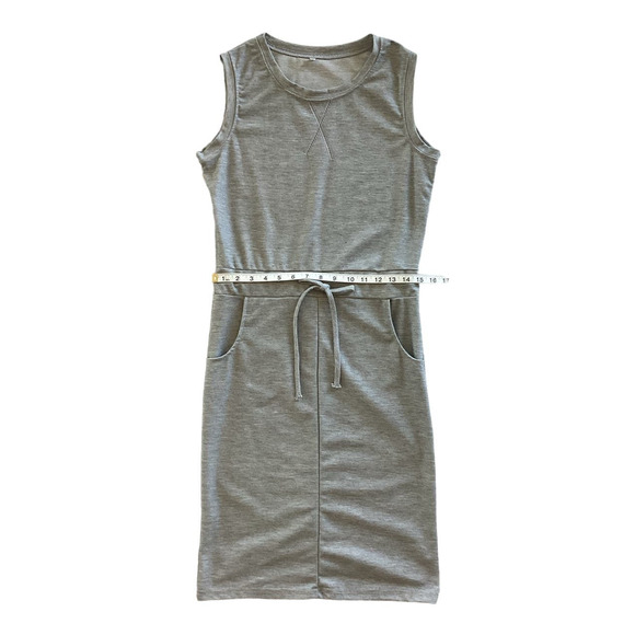 Essentials Basic Sleeveless Casual Drawstring Midi Dress Gray Size Medium - Picture 7 of 11